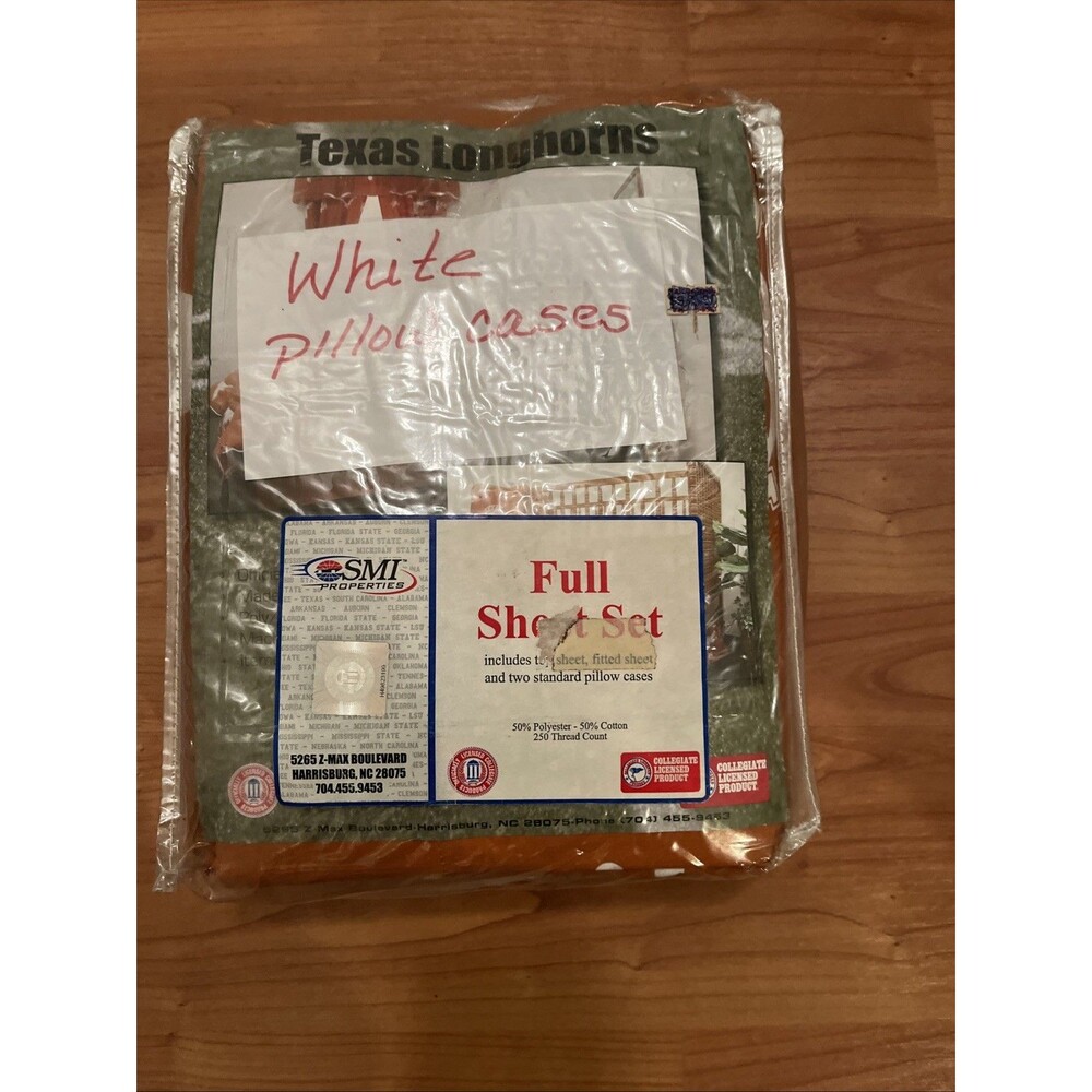Texas University Longhorns 4-Piece Full Sheet Set with White Pillowcases